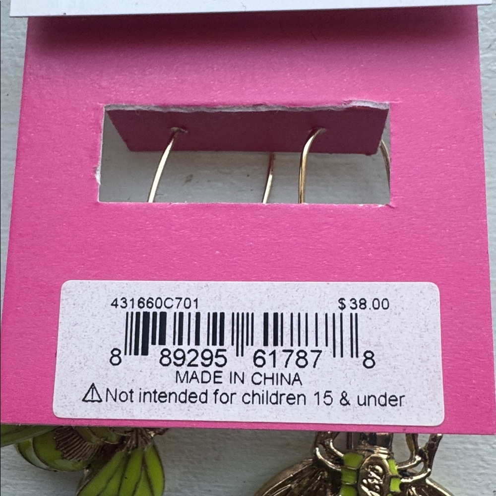 Betsey Johnson Pink and Gold Heart Earrings and green and gold bee earrings - Picture 5 of 5